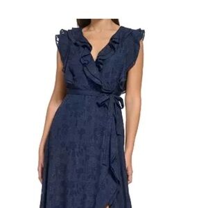 Elegant Navy Blue Wrap Dress size 16 DKNY